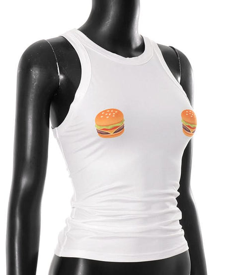 Sassy Burger Babe Tank Top - White Graphic for Fun Fall Fashion