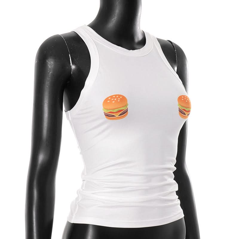 Sassy Burger Babe Tank Top - White Graphic for Fun Fall Fashion