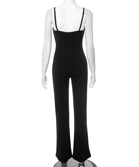 Chic Black Embroidered Wide-Leg Jumpsuit for Women - Elegant Fall & Holiday Style