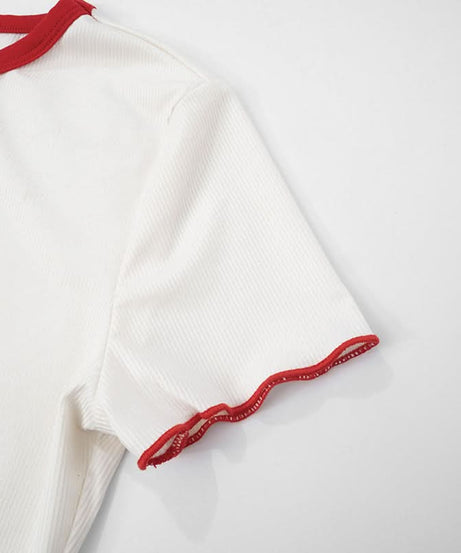 Sweet Cherry Bow Ribbed Crop Top - Ruffle Y2K Tee | Fall Casual Chic