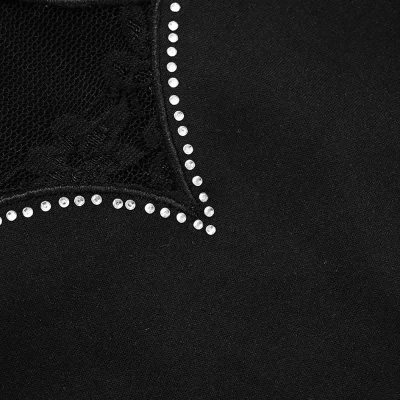 Gothic Glam Rhinestone Cross Lace Crop Top - Edgy Fall & Halloween Ready