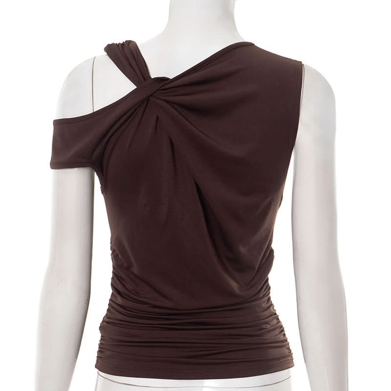 Effortless Autumn Chic: Espresso One-Shoulder Ruched Top for Flattering Fall Style