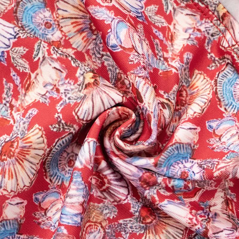 Coastal Chic Seashell Print Halter V-Neck Backless Top - Your Resort & Sunny Escape Essential