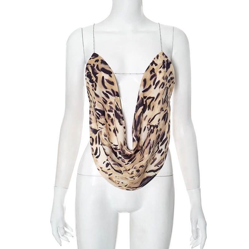 Sultry Leopard Print Cowl Neck Top with Chain Cross-Back – Your Fall & Holiday Statement Piece