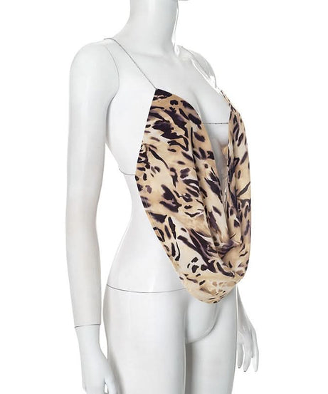 Sultry Leopard Print Cowl Neck Top with Chain Cross-Back – Your Fall & Holiday Statement Piece
