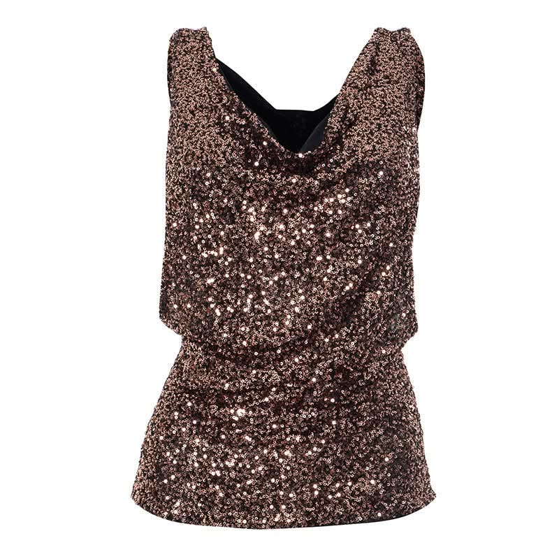 Glamorous Rose Gold Sequin Cowl Neck Blouse - Fall & Holiday Party Perfect Top