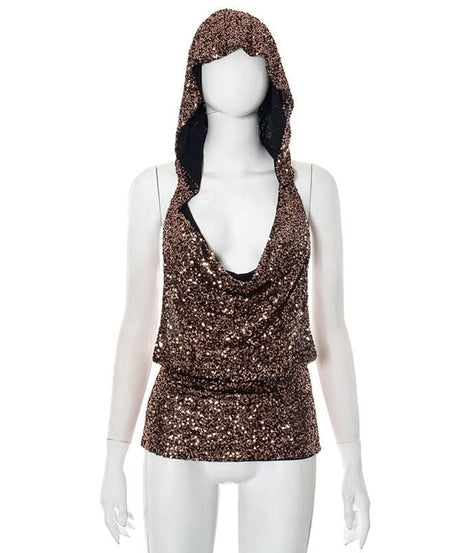 Glamorous Rose Gold Sequin Cowl Neck Blouse - Fall & Holiday Party Perfect Top