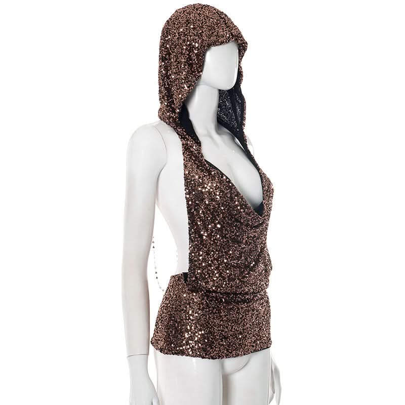 Glamorous Rose Gold Sequin Cowl Neck Blouse - Fall & Holiday Party Perfect Top