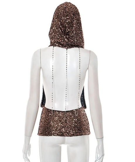 Glamorous Rose Gold Sequin Cowl Neck Blouse - Fall & Holiday Party Perfect Top