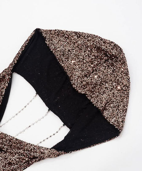 Glamorous Rose Gold Sequin Cowl Neck Blouse - Fall & Holiday Party Perfect Top