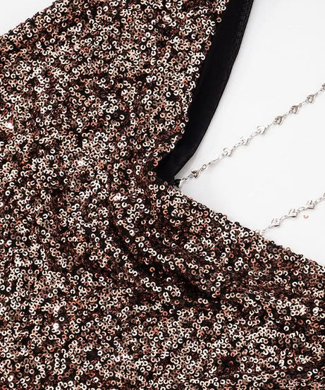 Glamorous Rose Gold Sequin Cowl Neck Blouse - Fall & Holiday Party Perfect Top