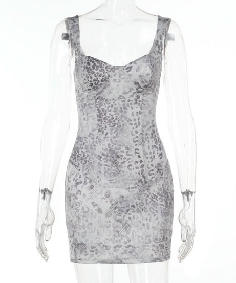 Sultry Grey Leopard Bodycon Mini Dress | Fall & Holiday Party Essential