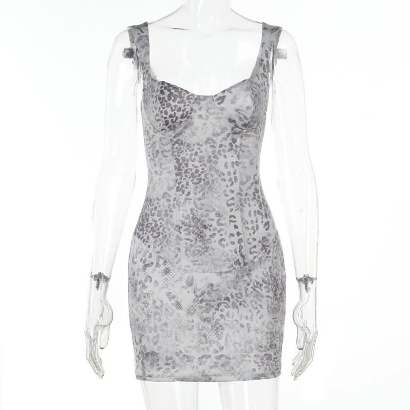 Sultry Grey Leopard Bodycon Mini Dress | Fall & Holiday Party Essential