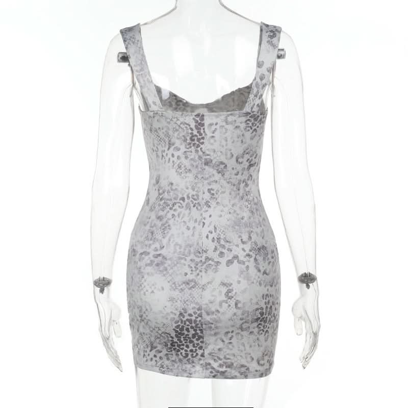 Sultry Grey Leopard Bodycon Mini Dress | Fall & Holiday Party Essential