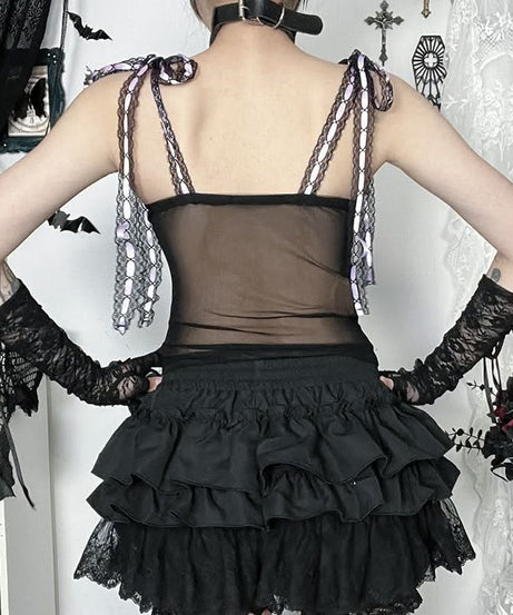 Hauntingly Chic Purple Lace Corset Cami Top - Gothic Romance & Spooky Season Style