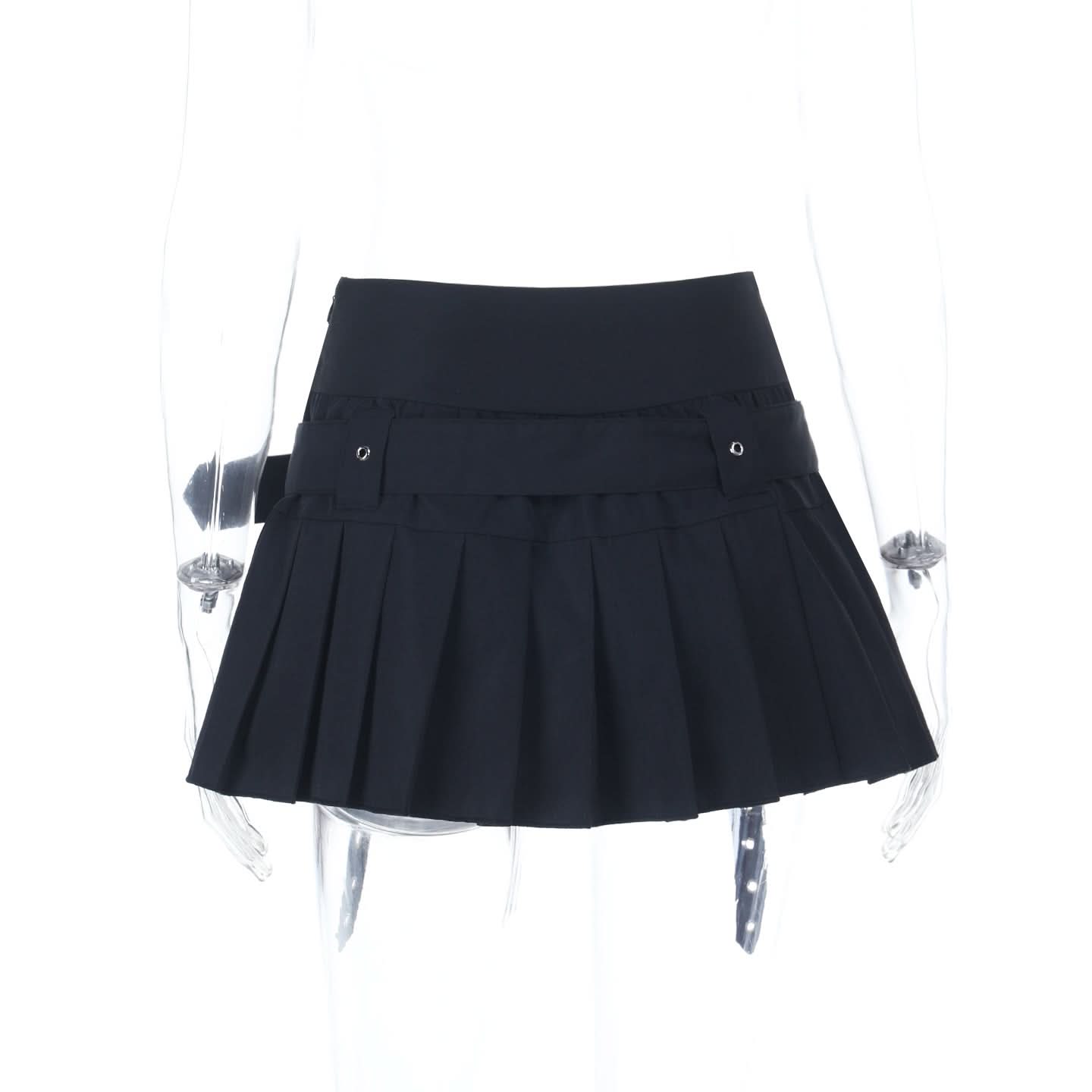 Gothic Spiderweb Pleated Mini Skirt | Buckle Belt & Garter Straps | Edgy Halloween & Fall Style