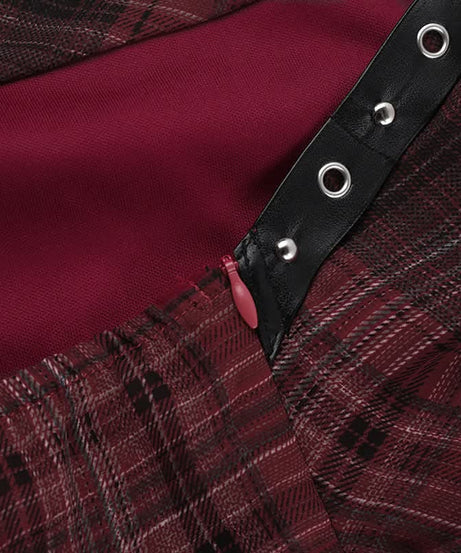 Fall Punk Plaid Asymmetrical Halter Top - Edgy Buckle & Ruffle for Halloween & Beyond