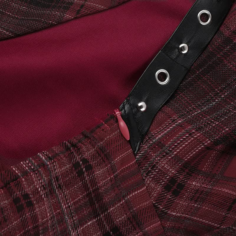 Fall Punk Plaid Asymmetrical Halter Top - Edgy Buckle & Ruffle for Halloween & Beyond