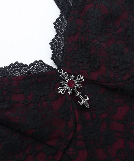 Gothic Vampire Red Lace Corset Cami Top - Spooky Season & Fall Fashion Must-Have