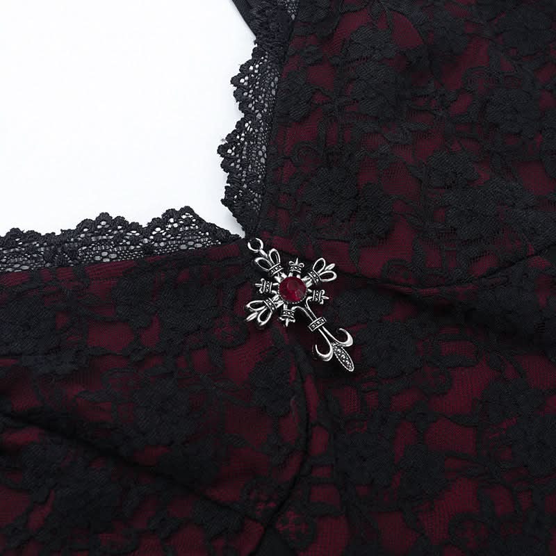 Gothic Vampire Red Lace Corset Cami Top - Spooky Season & Fall Fashion Must-Have
