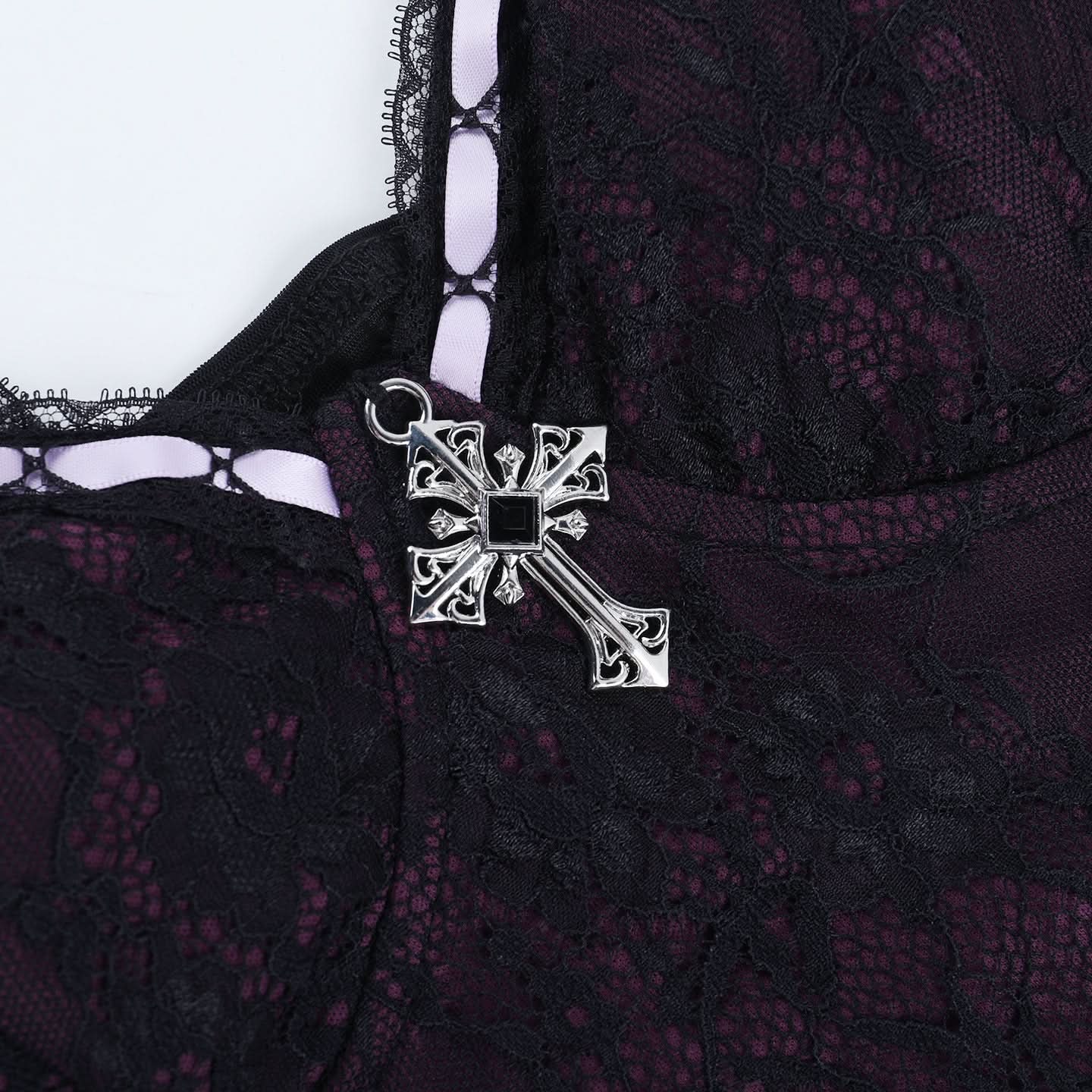 Hauntingly Chic Purple Lace Corset Cami Top - Gothic Romance & Spooky Season Style