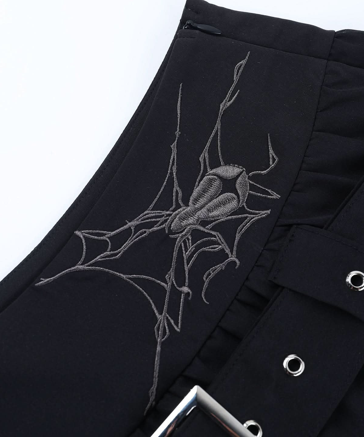 Gothic Spiderweb Pleated Mini Skirt | Buckle Belt & Garter Straps | Edgy Halloween & Fall Style