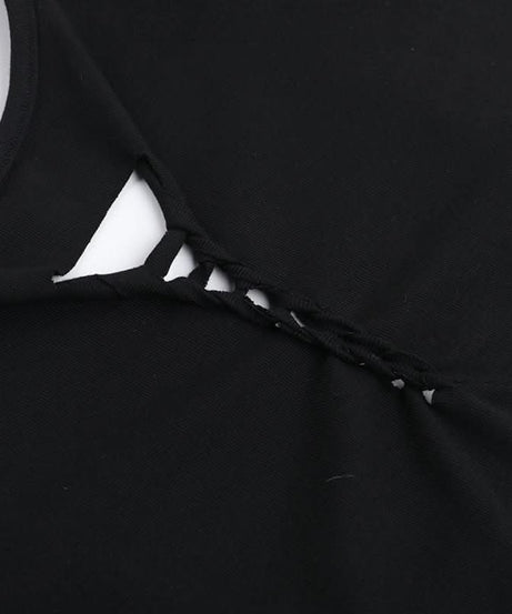 Edgy Gothic Distressed Cut-Out Crop Top - Spooky Season Style