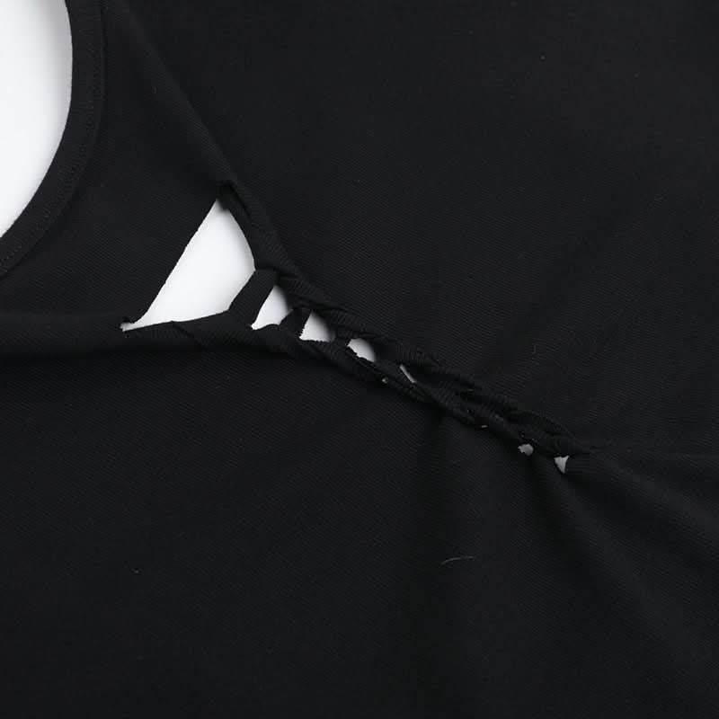 Edgy Gothic Distressed Cut-Out Crop Top - Spooky Season Style