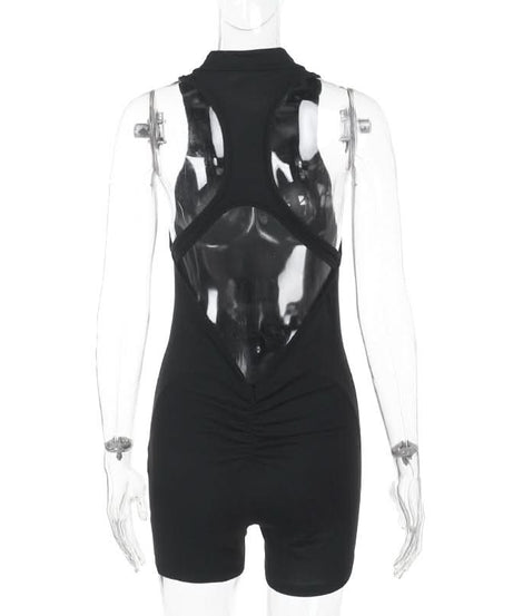 Sleek & Versatile Black Zip-Up Romper for Women - Effortless Fall Style & Active Comfort