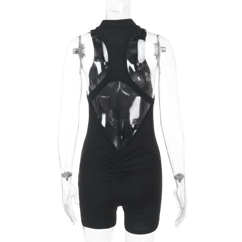 Sleek & Versatile Black Zip-Up Romper for Women - Effortless Fall Style & Active Comfort