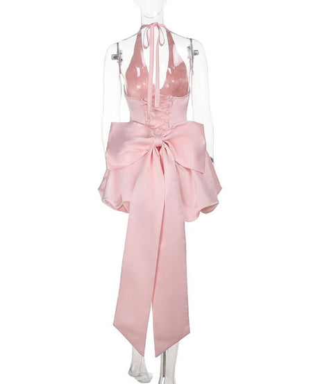 Glamorous Pink Halter Bubble Mini Dress with Statement Tie | Your Ultimate Party & Holiday Staple