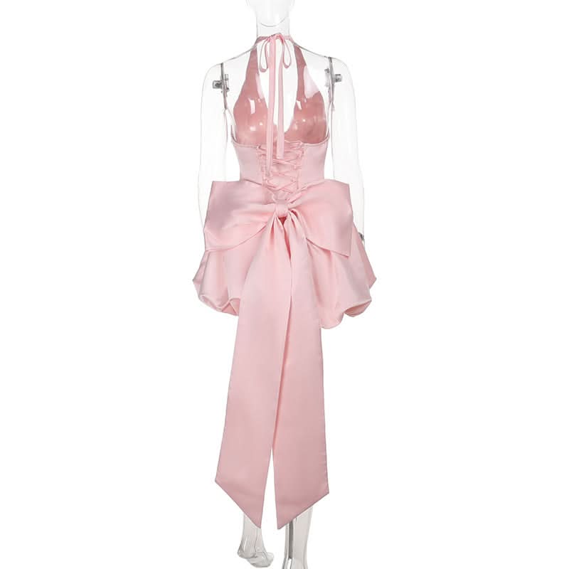 Glamorous Pink Halter Bubble Mini Dress with Statement Tie | Your Ultimate Party & Holiday Staple