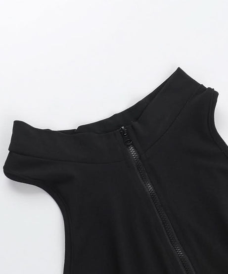 Sleek & Versatile Black Zip-Up Romper for Women - Effortless Fall Style & Active Comfort