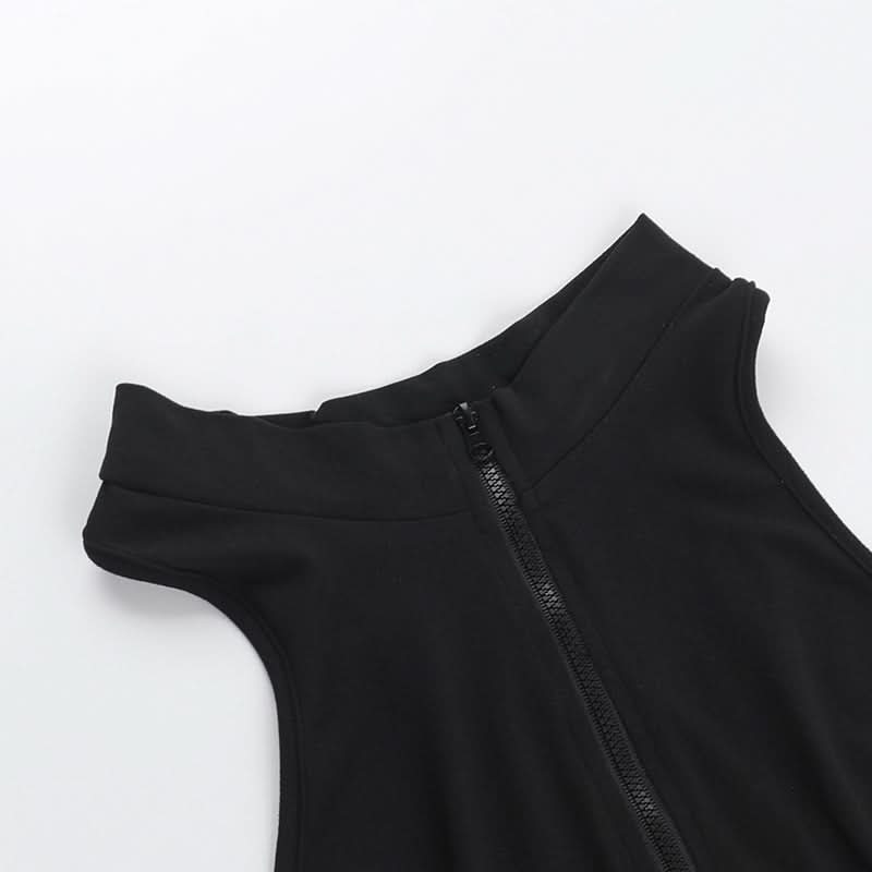 Sleek & Versatile Black Zip-Up Romper for Women - Effortless Fall Style & Active Comfort