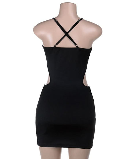 Sultry Black O-Ring Cut-Out Bodycon Mini Dress - Fall Night Out & Halloween Party Ready
