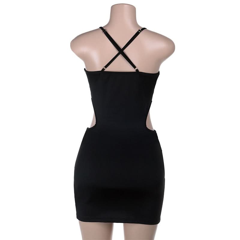 Sultry Black O-Ring Cut-Out Bodycon Mini Dress - Fall Night Out & Halloween Party Ready