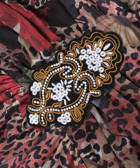 Head-Turning Autumn Allure: Leopard Floral Asymmetrical Halter Mini Dress with Deep V