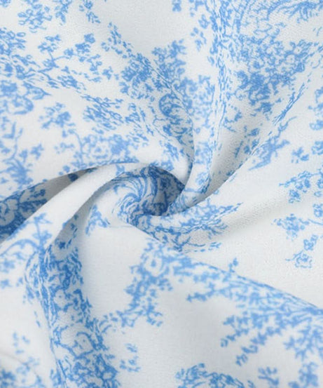 Romantic Blue Toile Print Corset Top - Square Neck Lace-Up Bustier for Fall Chic