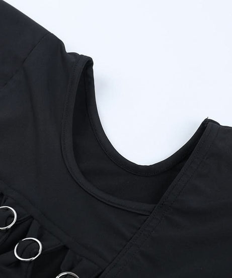 Sultry Black O-Ring Cut-Out Bodycon Mini Dress - Fall Night Out & Halloween Party Ready