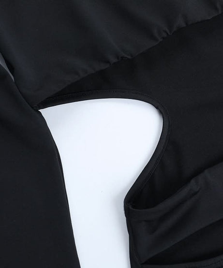 Black Long Sleeve Cut-Out Bodycon Two-Piece Set: Square Neck Crop Top & Mini Skirt - Fall Party & Night Out Ready