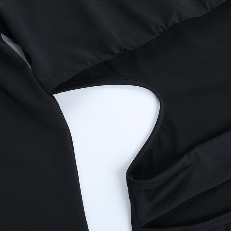 Black Long Sleeve Cut-Out Bodycon Two-Piece Set: Square Neck Crop Top & Mini Skirt - Fall Party & Night Out Ready