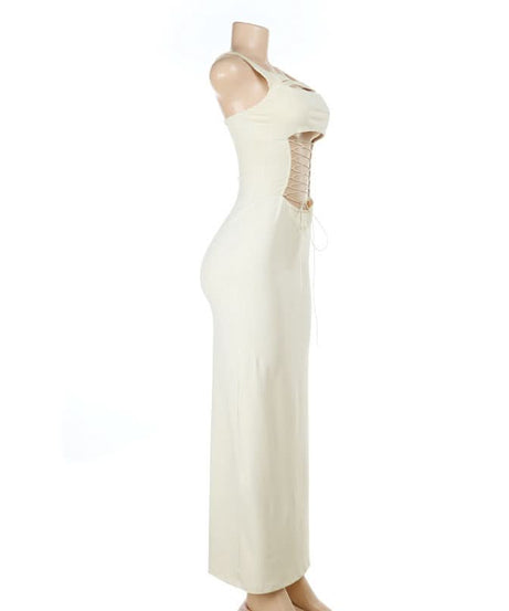 Chic Cut-Out Lace-Up Maxi Dress | Modern Square Neck Evening & Holiday Style