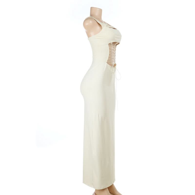 Chic Cut-Out Lace-Up Maxi Dress | Modern Square Neck Evening & Holiday Style