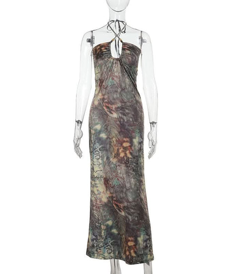Mystic Bohemian Halter Maxi Dress - Chic Fall '25 Print