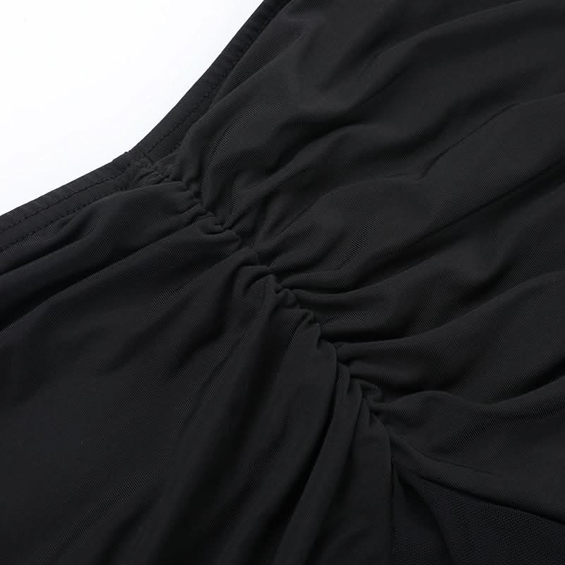 Alluring Black Mesh Cutout Maxi Dress - Strapless Ruched Ruffle for Fall & Holiday Parties