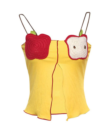 Playful Crochet Apple & Character Ribbed Cami Top | Y2K Fall Layering Essential