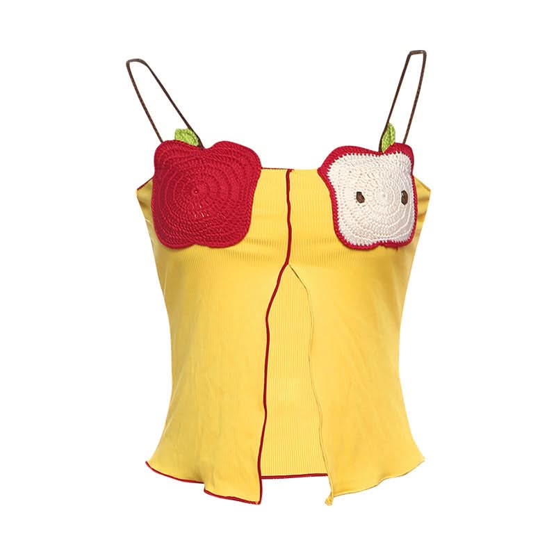 Playful Crochet Apple & Character Ribbed Cami Top | Y2K Fall Layering Essential