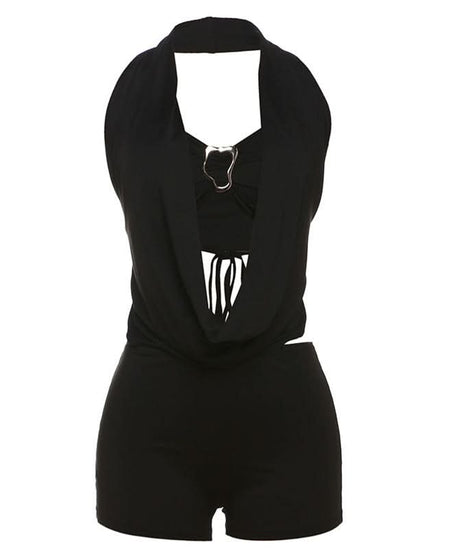 Chic Draped Halter O-Ring 3-Piece Shorts Set – Your Must-Have for Fall Getaways & Nightlife