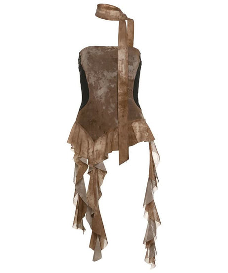Autumn Edge Distressed Ruffle Corset Top | Fairy Grunge Chic & Versatile Tie Detail