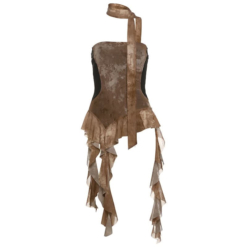Autumn Edge Distressed Ruffle Corset Top | Fairy Grunge Chic & Versatile Tie Detail